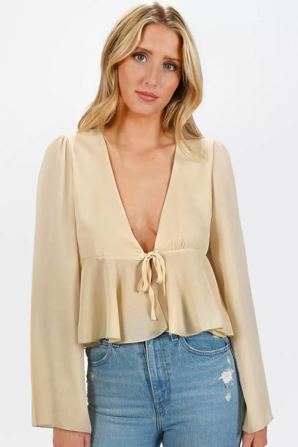 Blouses & Shirts*Tobi Aalizah Ruffles Blouse Beige