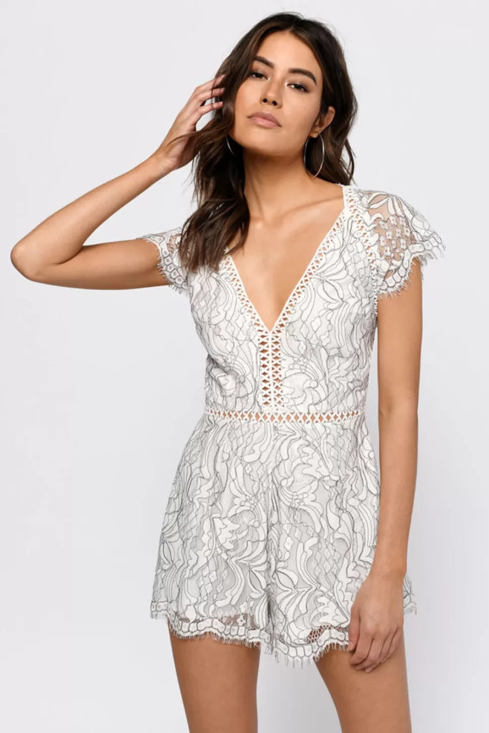 Rompers & Jumpsuits*Tobi Ace Of Lace Up Back Romper White