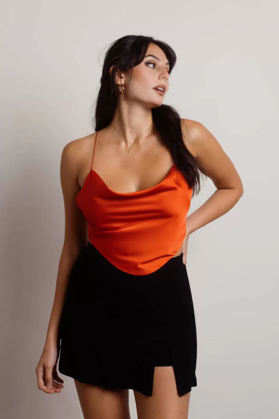 Sexy Tops*Tobi Addie Cowl Neck Satin Crop Top Scarlet Red | Ginger