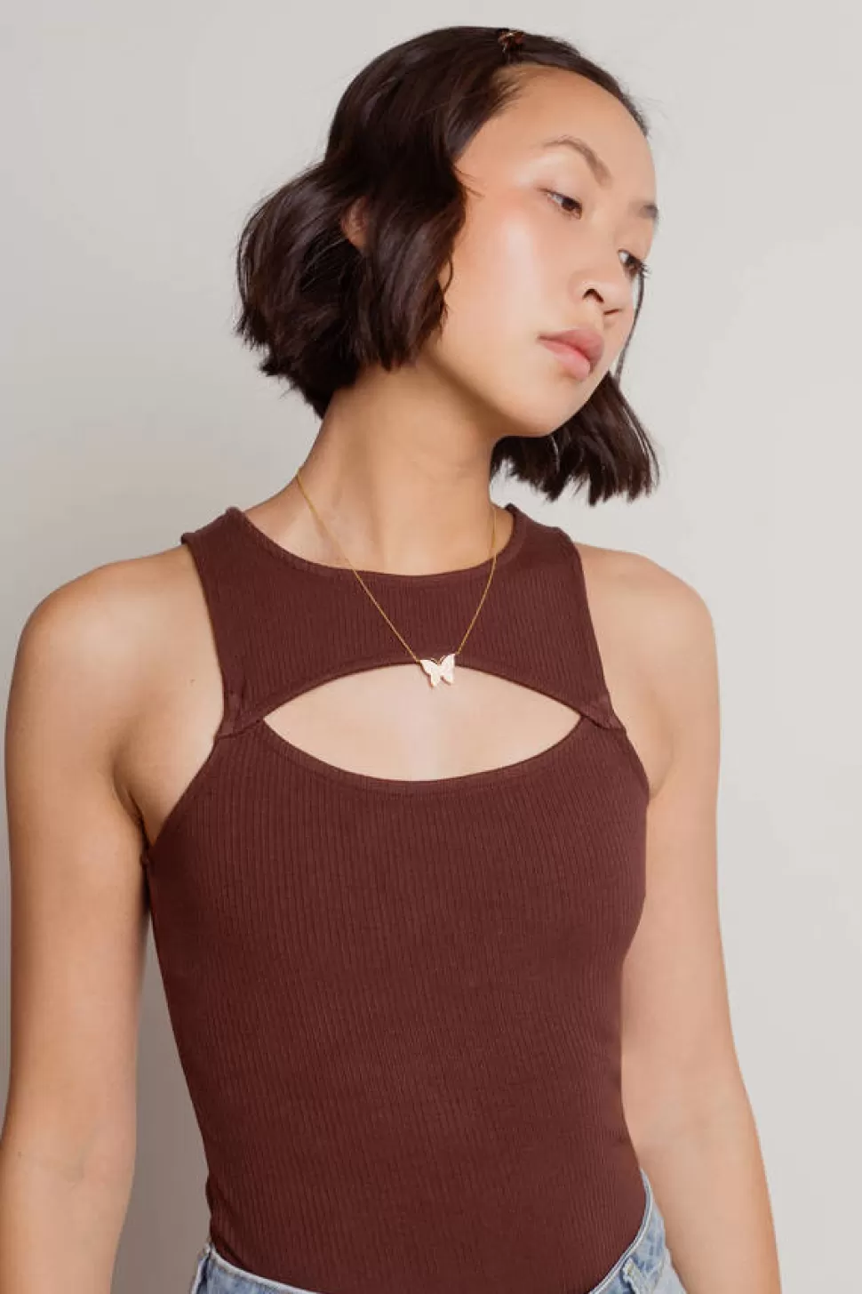 Camis & Tanks*Tobi Adeline Ribbed Cutout Tank Top Chocolate Brown | Sage