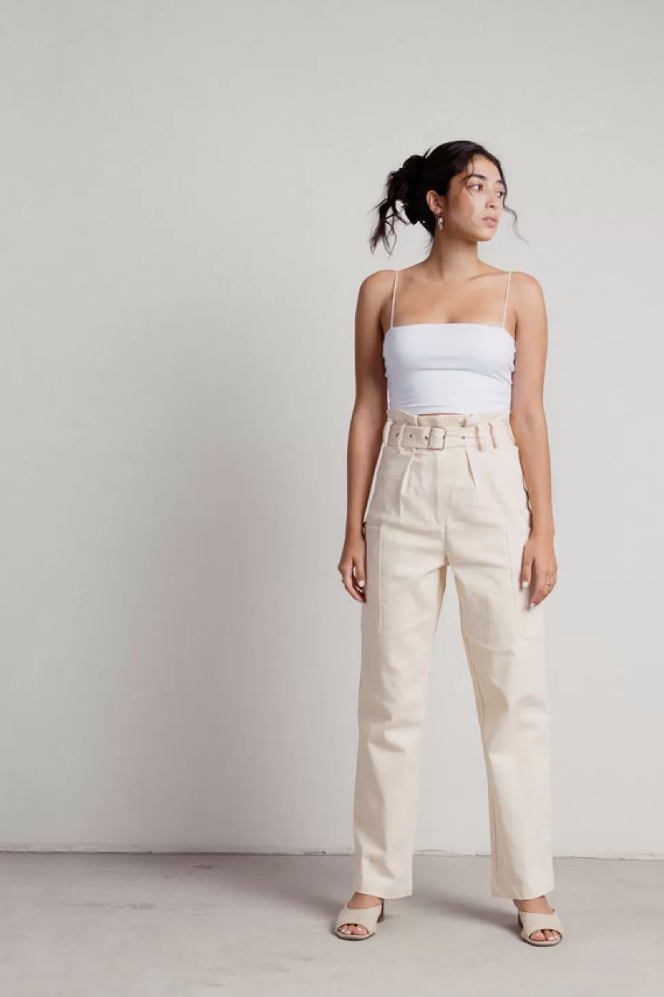 Pants*Tobi Adore You Belted Paperbag Waist Pants Cream