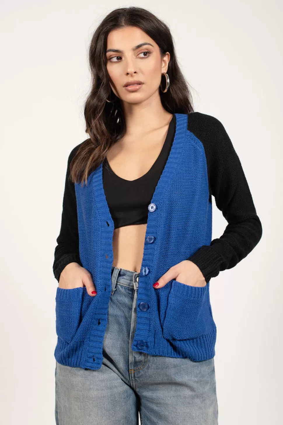 Sweaters & Cardigans*Tobi Adriana Contrast Cardigan Cobalt & Black