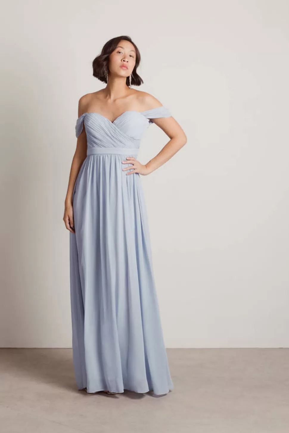 Black Tie & Evening Dresses*Tobi Adrienne Off Shoulder Maxi Dress Dusty Blue | Wine | Emerald