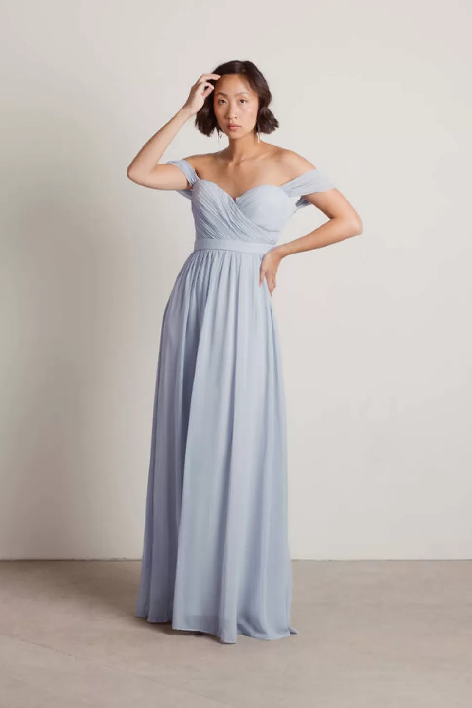 Black Tie & Evening Dresses*Tobi Adrienne Off Shoulder Maxi Dress Dusty Blue | Wine | Emerald