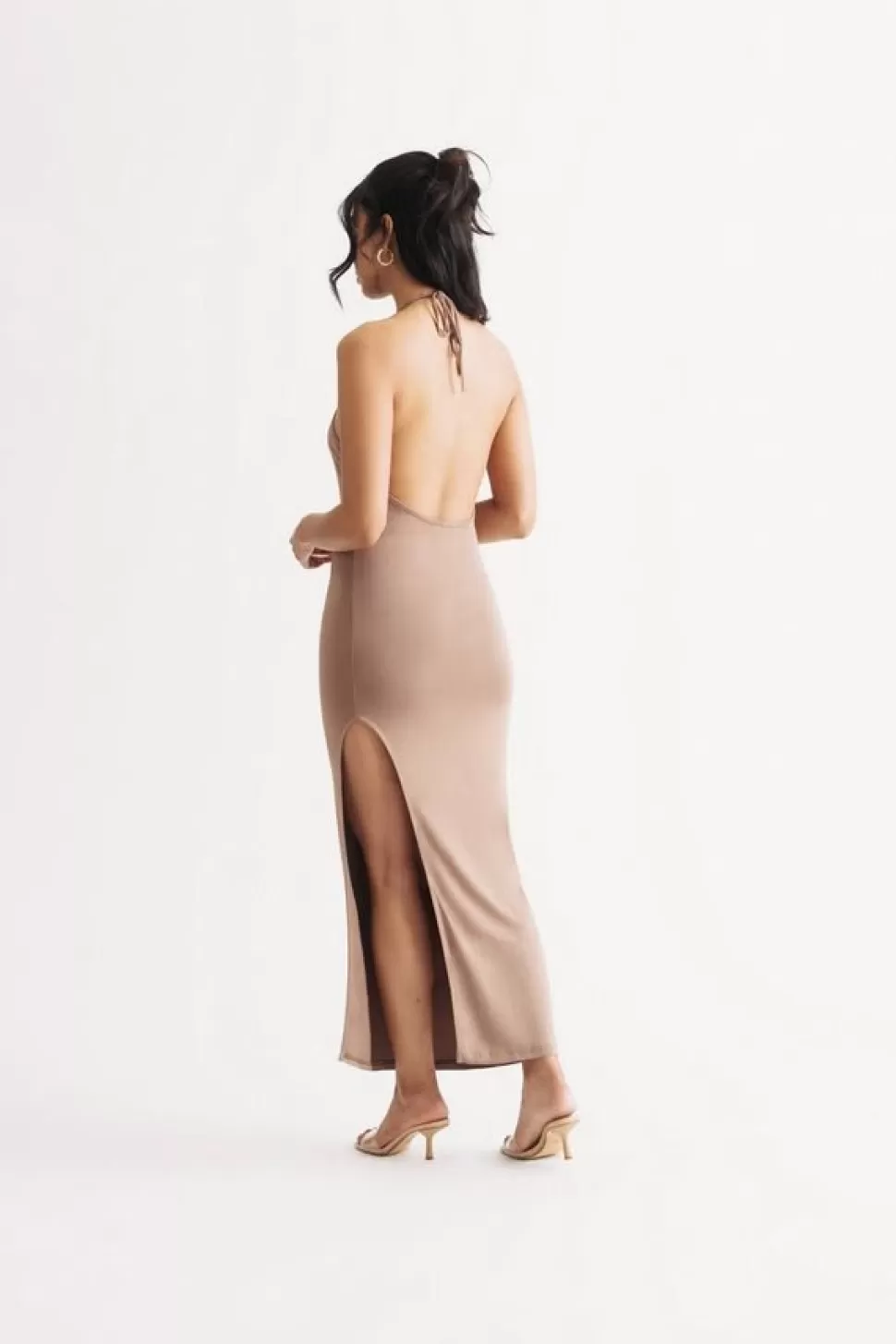 Bodycon Dresses*Tobi Alani Halter Slit Open Back Bodycon Maxi Dress Mocha | Black