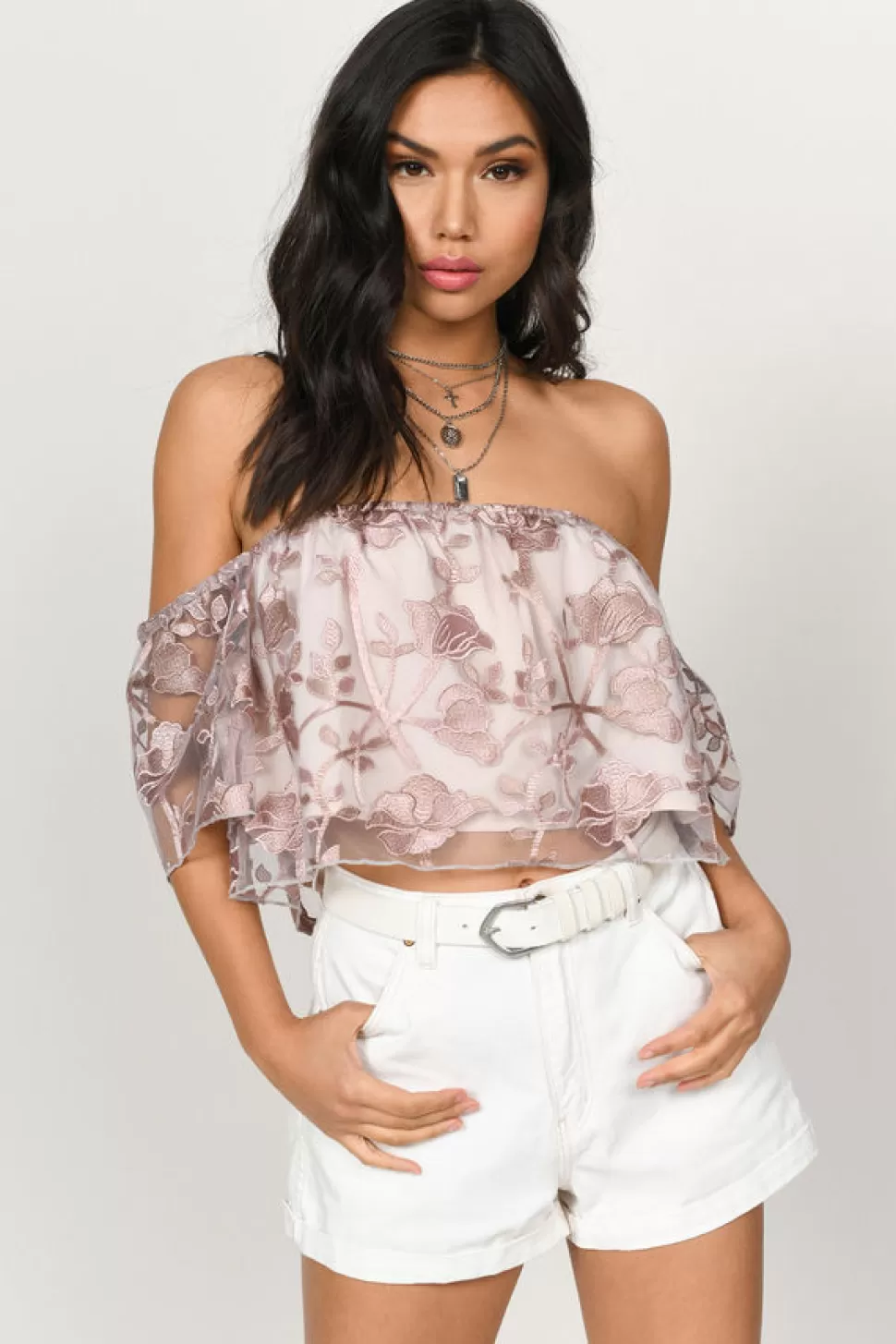 Going Out Tops*Tobi Alanna Off Shoulder Crop Top Rose | White