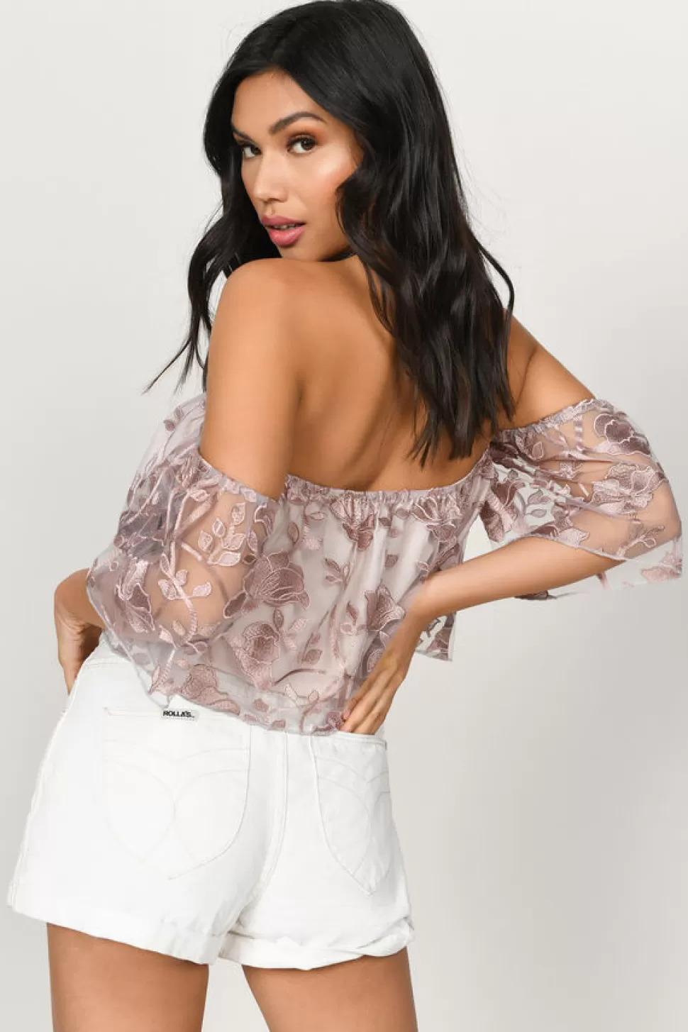 Going Out Tops*Tobi Alanna Off Shoulder Crop Top Rose | White