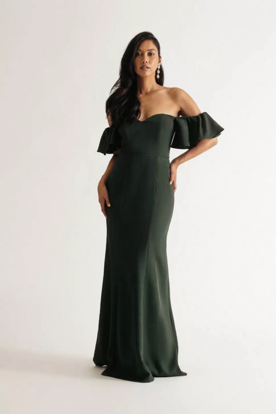 Bodycon Dresses*Tobi Alara Ruffle Off Shoulder Sweetheart Maxi Dress Emerald