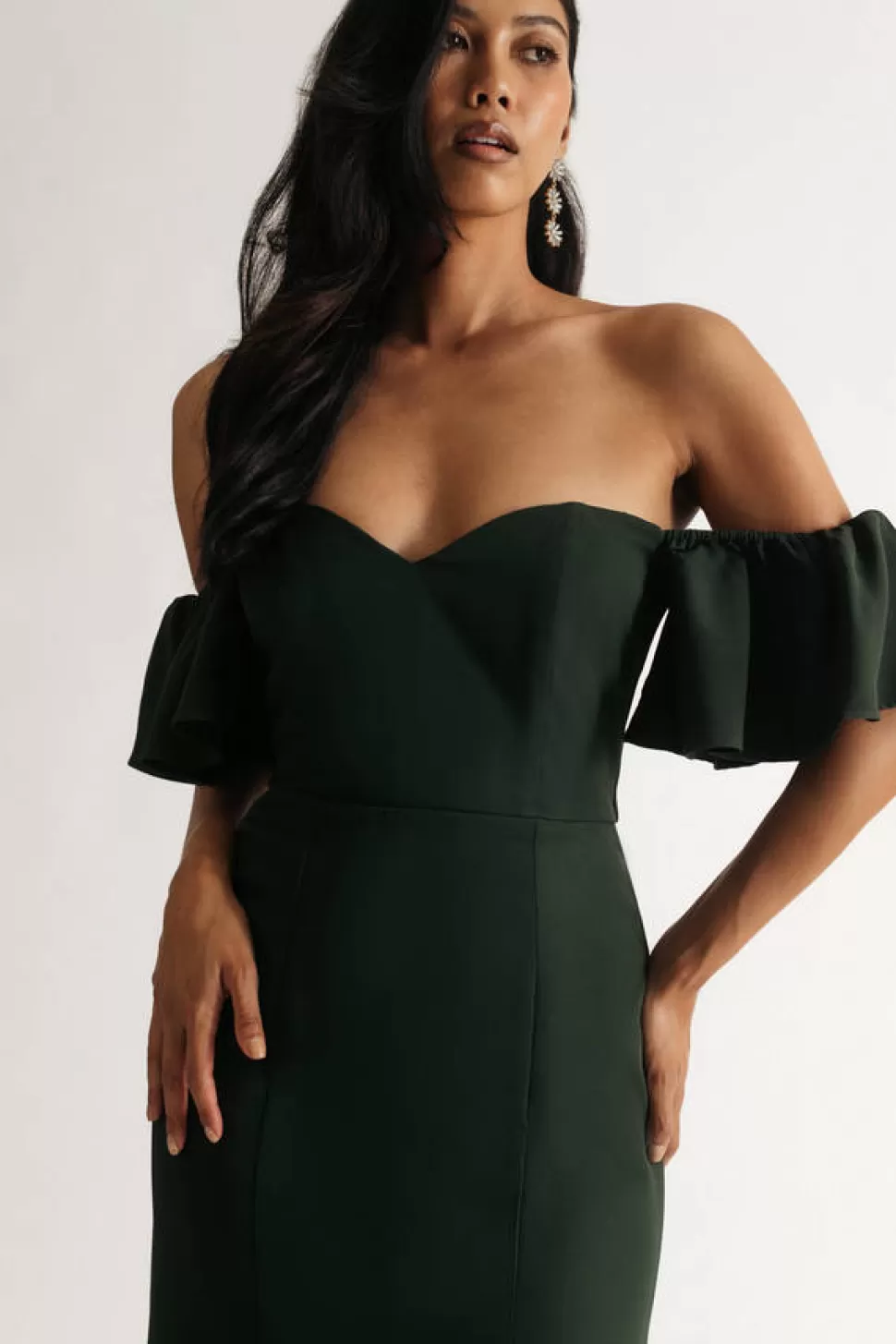 Bodycon Dresses*Tobi Alara Ruffle Off Shoulder Sweetheart Maxi Dress Emerald