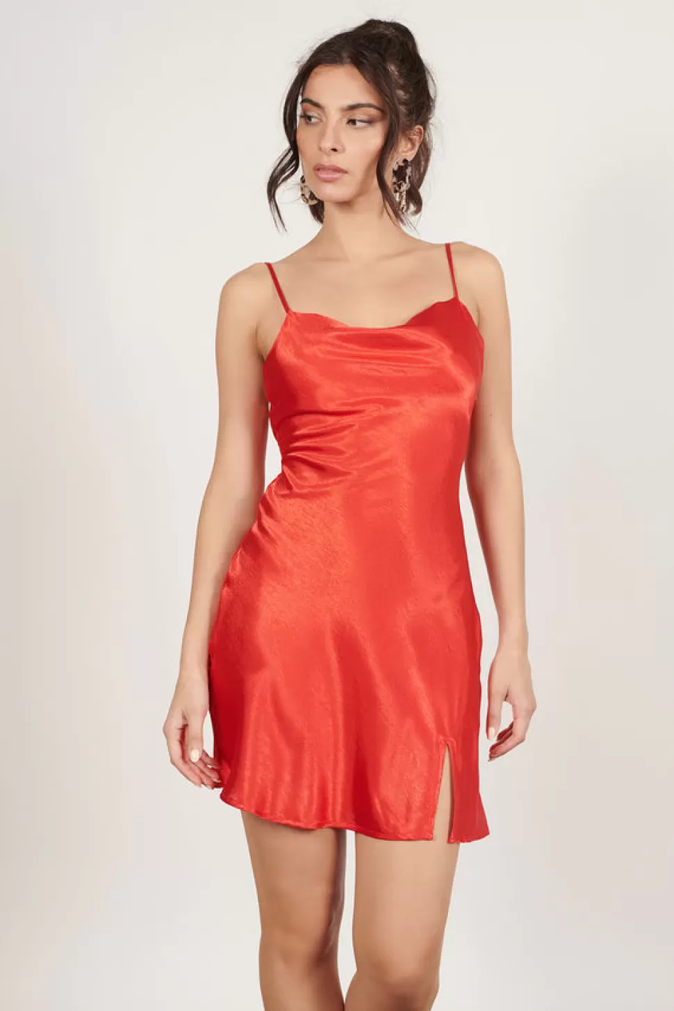 Shift Dresses*Tobi Alina Cowl Neck Satin Shift Dress Red