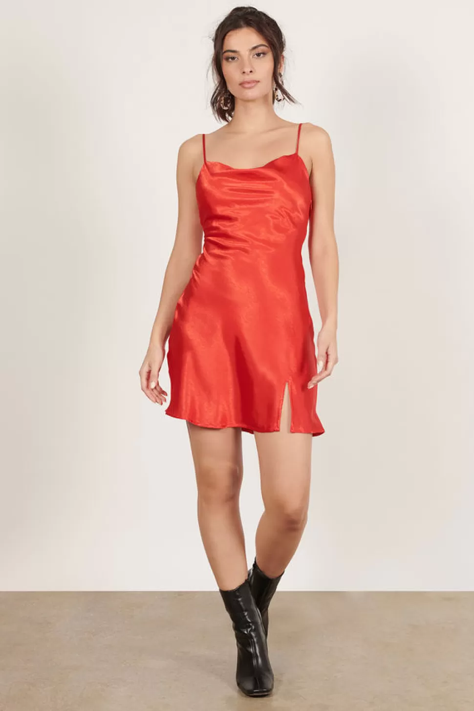 Shift Dresses*Tobi Alina Cowl Neck Satin Shift Dress Red