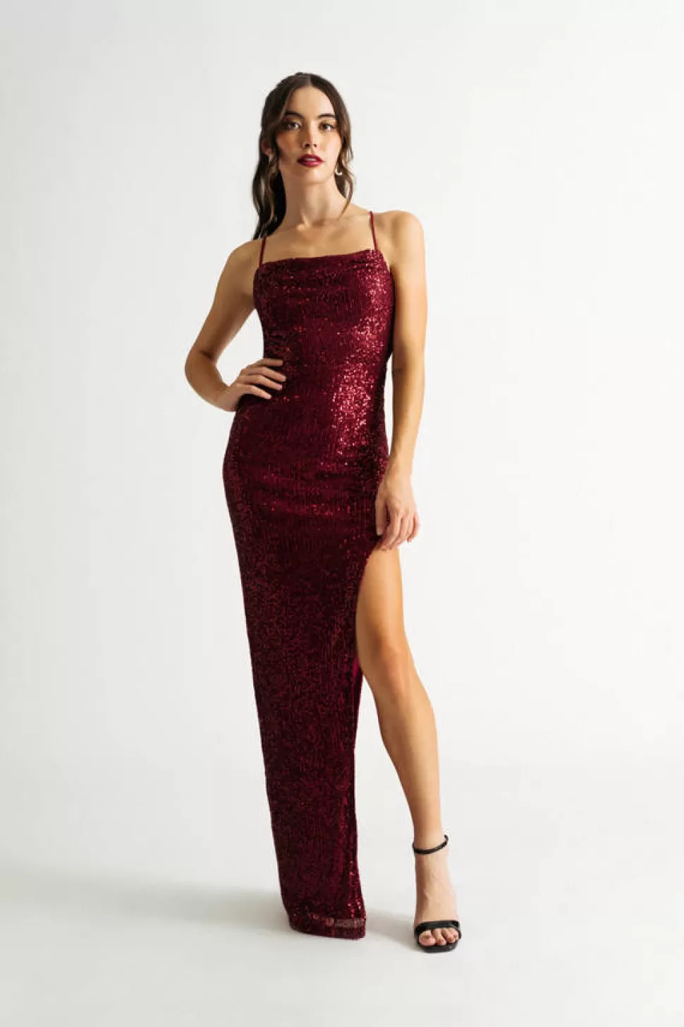 Bodycon Dresses*Tobi All About Me Sequin Backless Slit Maxi Dress Black | Burgundy