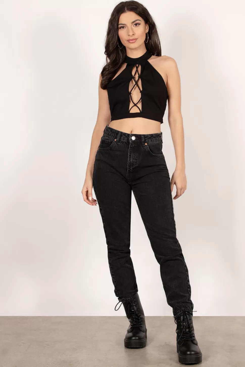 Going Out Tops*Tobi All Night Lace Up Crop Top Black | Wine | White