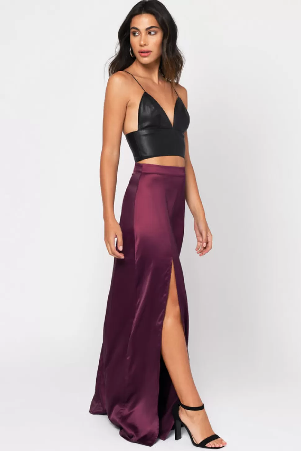 Skirts*Tobi All Of Me Satin Maxi Skirt Wine | Black