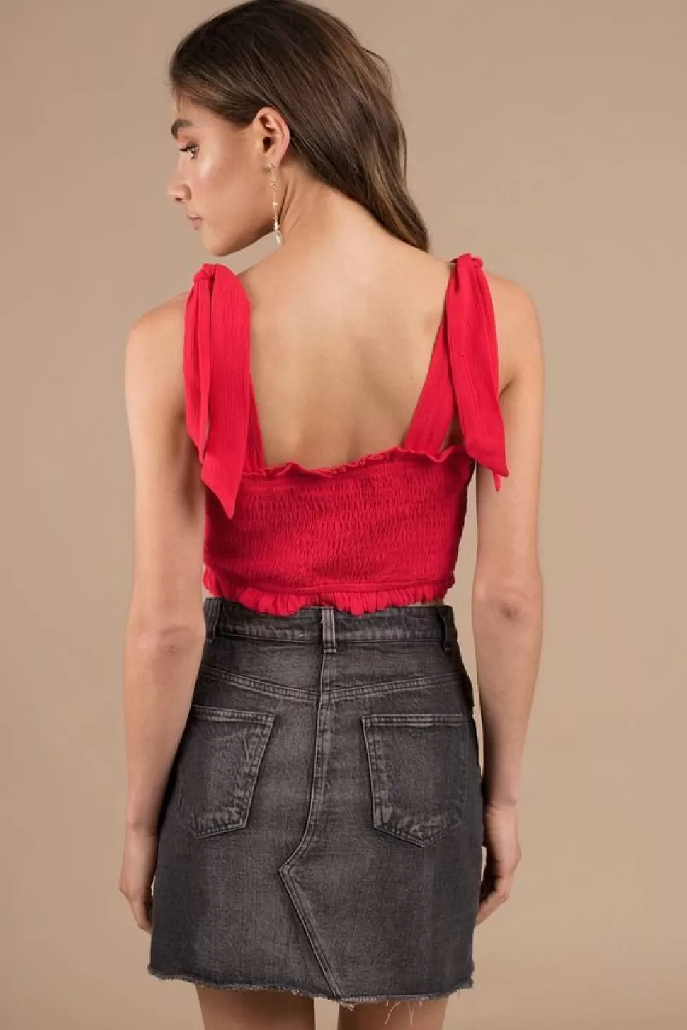 Red Tops*Tobi All Smocked Out Crop Top Red