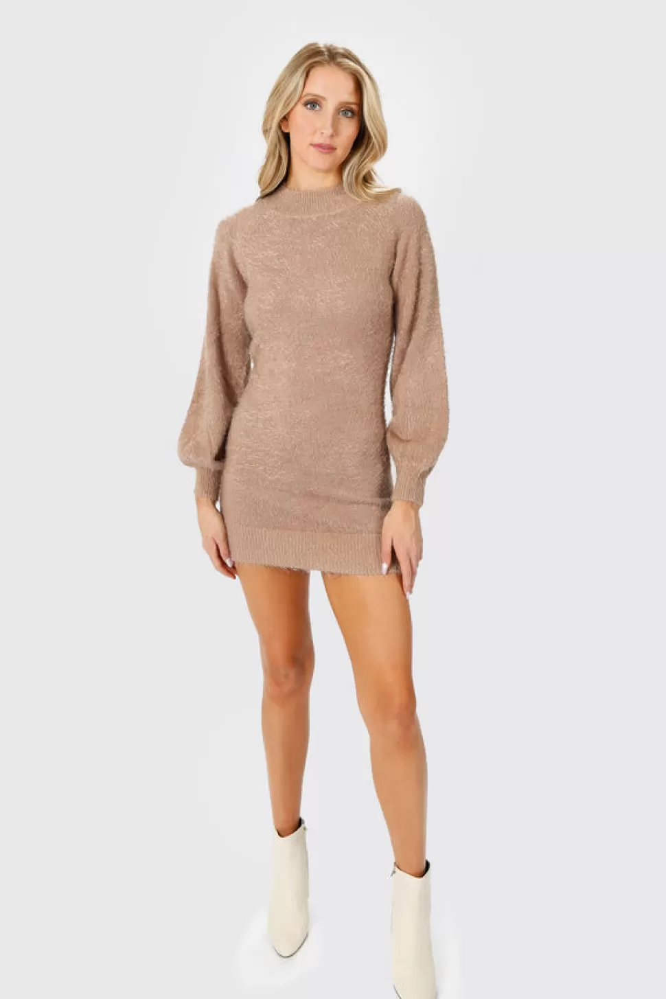 Bodycon Dresses*Tobi All The Hugs Fuzzy Mock Neck Sweater Dress Tan