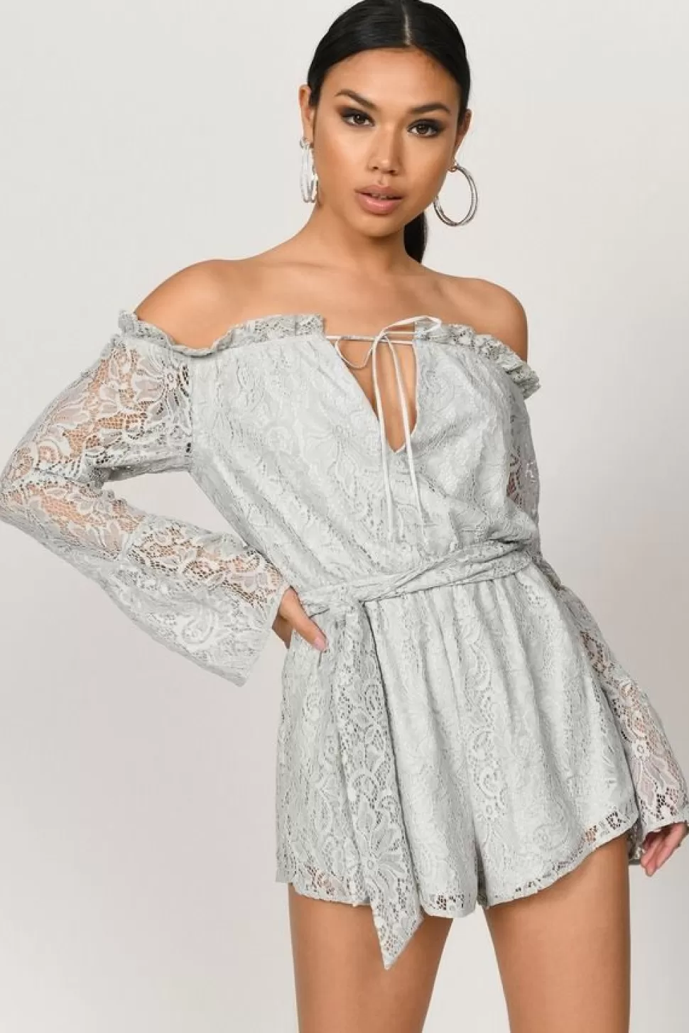 Rompers & Jumpsuits*Tobi All Yours Lace Off Shoulder Romper Dusty Mint | Rose