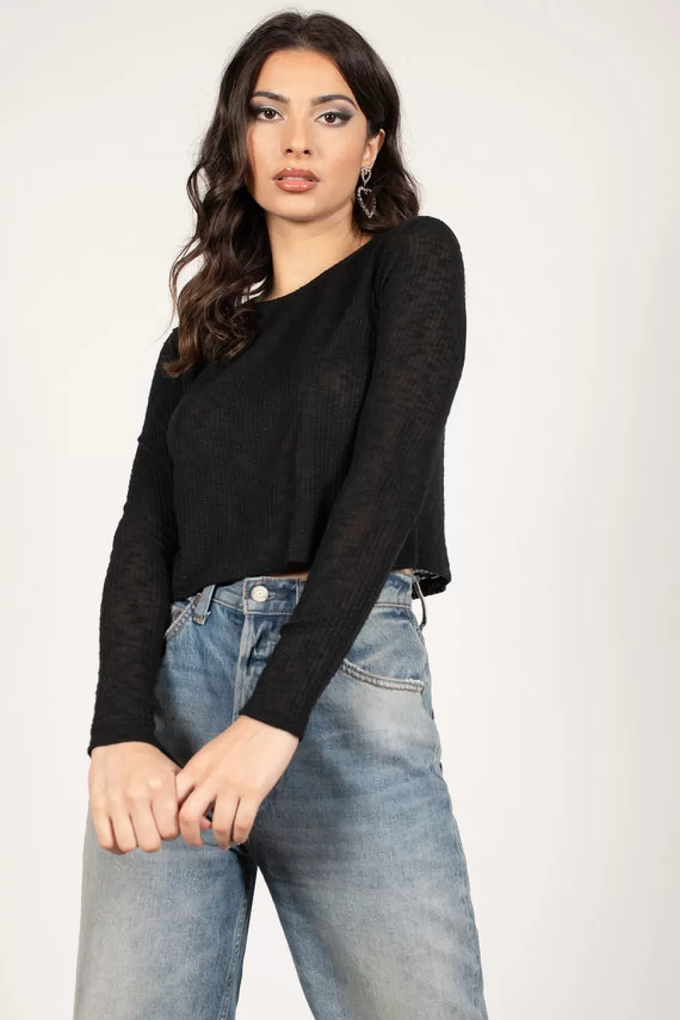 Long Sleeve Tops*Tobi Ally Ribbed Long Sleeve Top Black