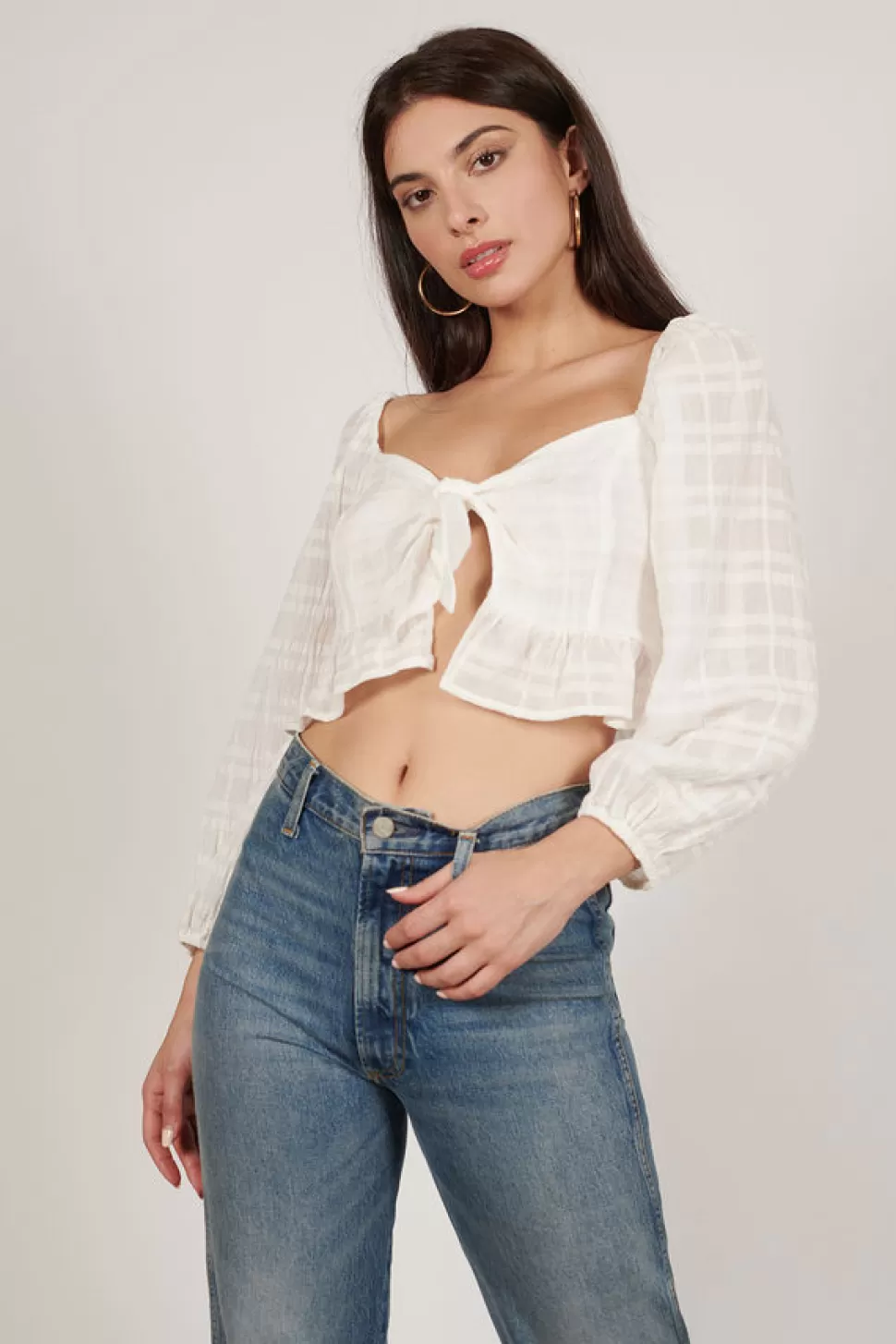 Long Sleeve Tops*Tobi Ally Tie Front Long Sleeve Top White