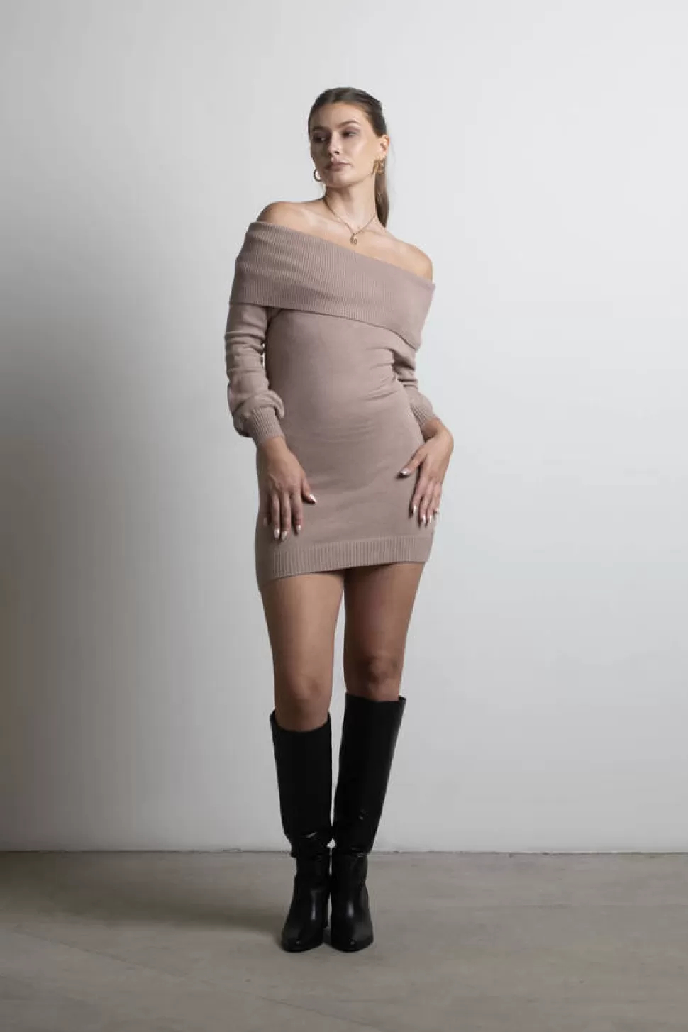 Casual Dresses*Tobi Allyson Off The Shoulder Sweater Bodycon Dress Beige