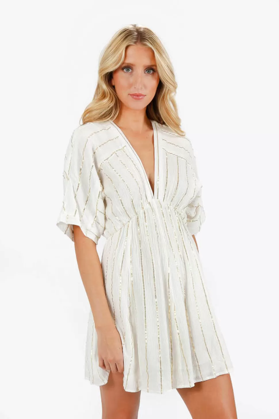 Sundresses*Tobi Amani Sequin Stripe Kimono Sleeve Mini Dress Ivory