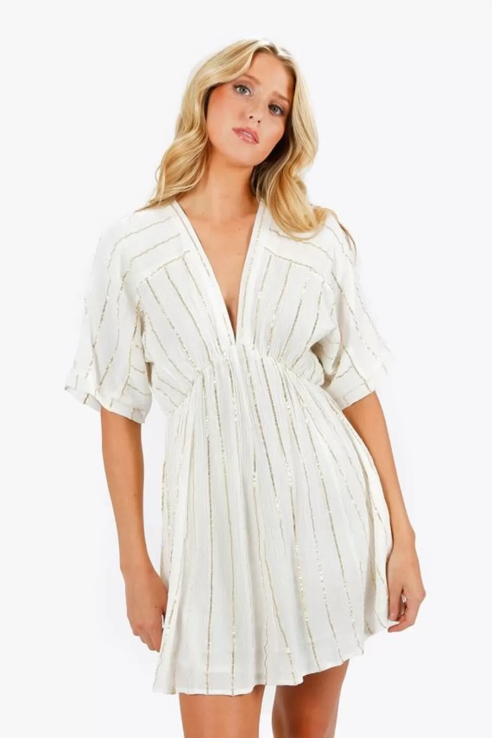 Sundresses*Tobi Amani Sequin Stripe Kimono Sleeve Mini Dress Ivory