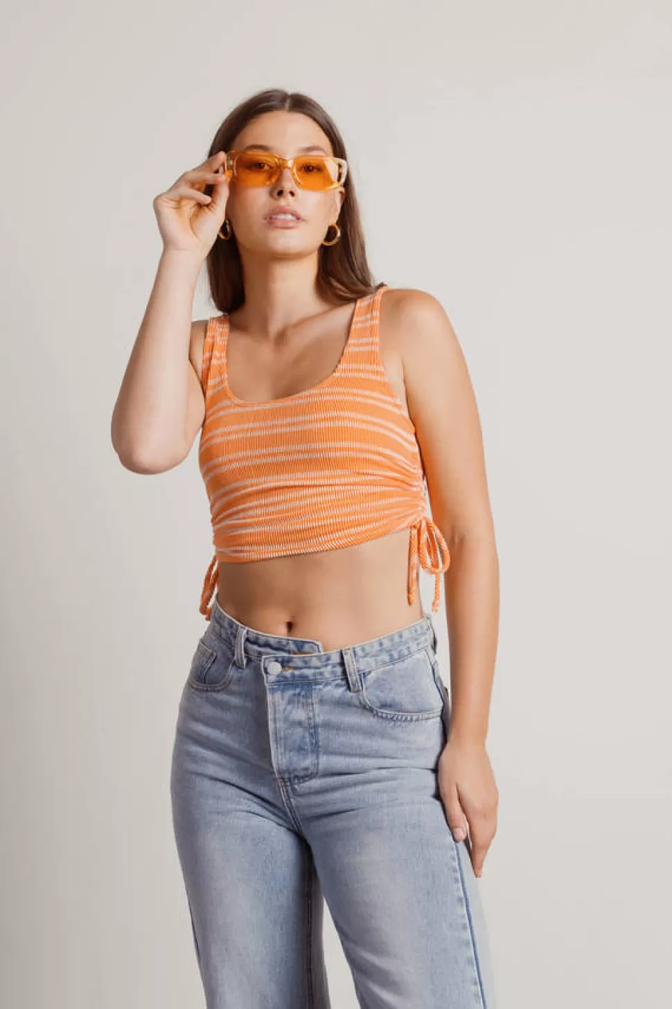 Camis & Tanks*Tobi Amisa Striped Side Ruched Crop Tank Top Orange | Blue