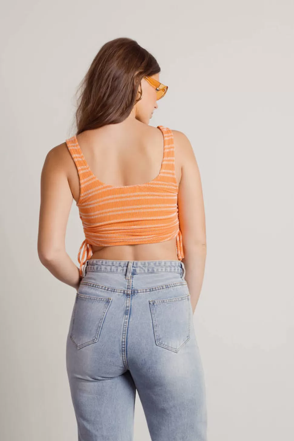 Camis & Tanks*Tobi Amisa Striped Side Ruched Crop Tank Top Orange | Blue