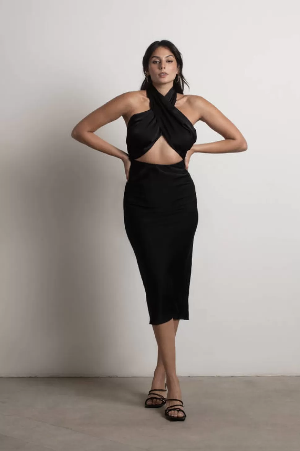 Bodycon Dresses*Tobi Anabella Satin Halter Backless Bodycon Midi Dress Black