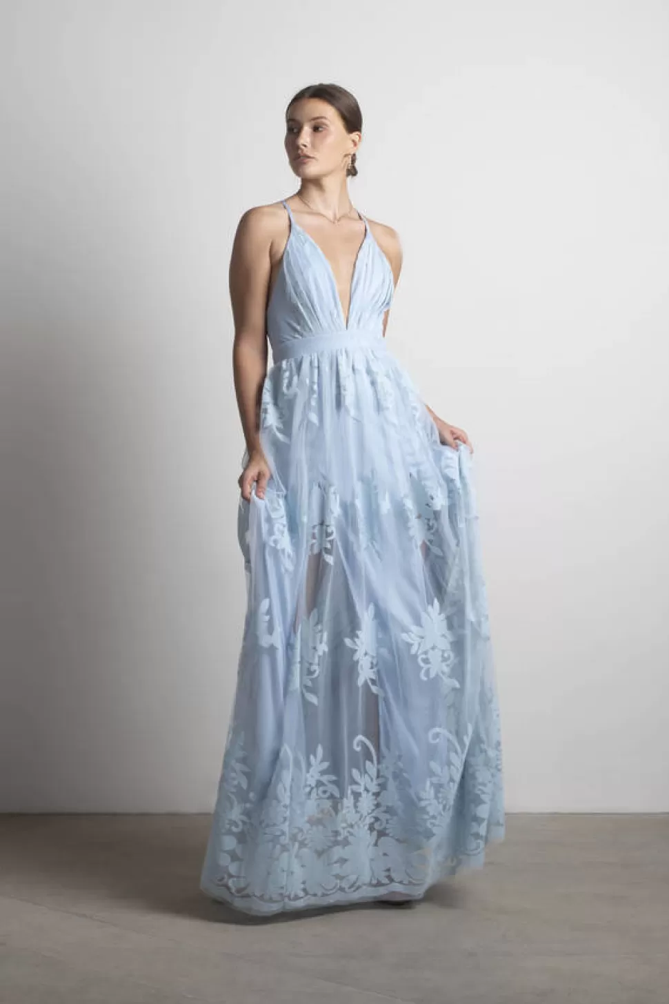 Black Tie & Evening Dresses*Tobi Analise Plunging Floral Maxi Dress White | Blush | Light Blue | Wine