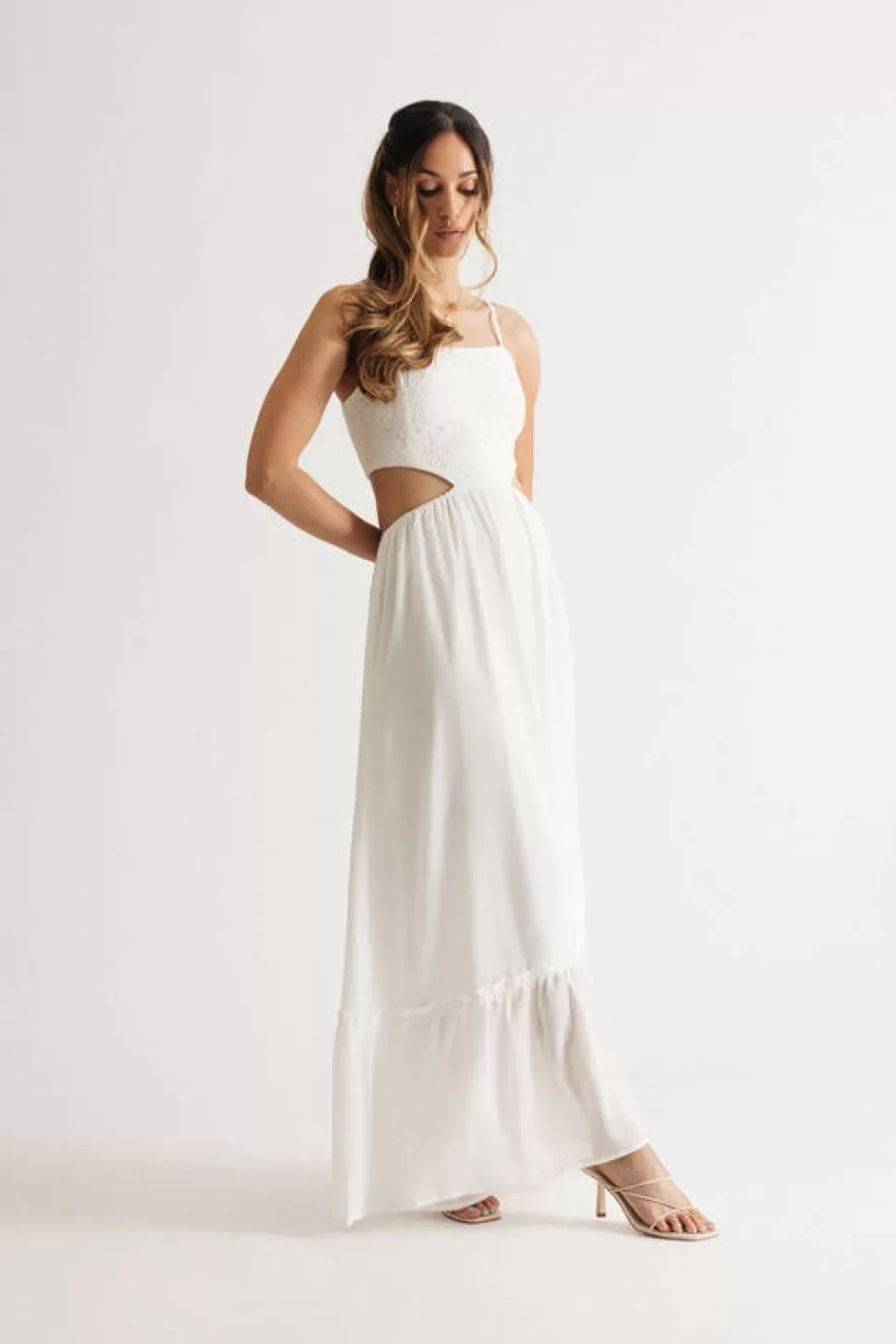 Sundresses*Tobi Angel Touch Lace Chiffon Cutout Maxi Dress White