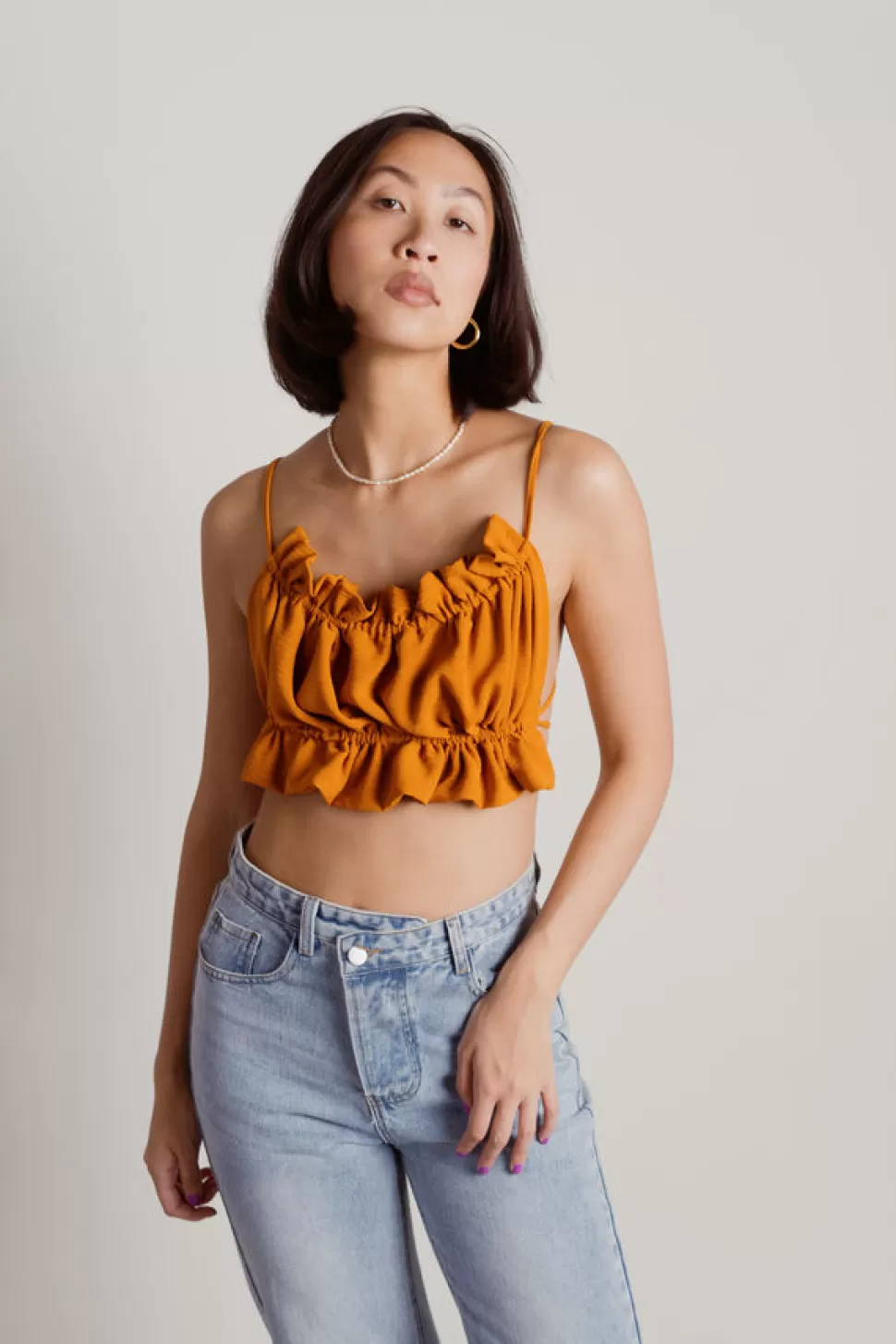 Backless Tops*Tobi Angelic Luxe Textured Open Back Crop Top Rust | Ecru