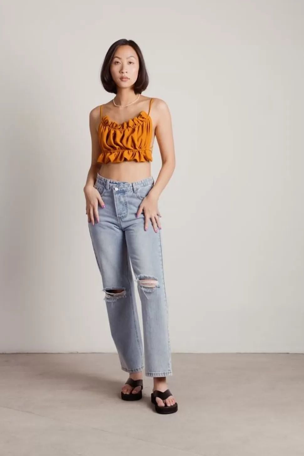 Crop Tops*Tobi Angelic Luxe Textured Open Back Crop Top Rust | Ecru