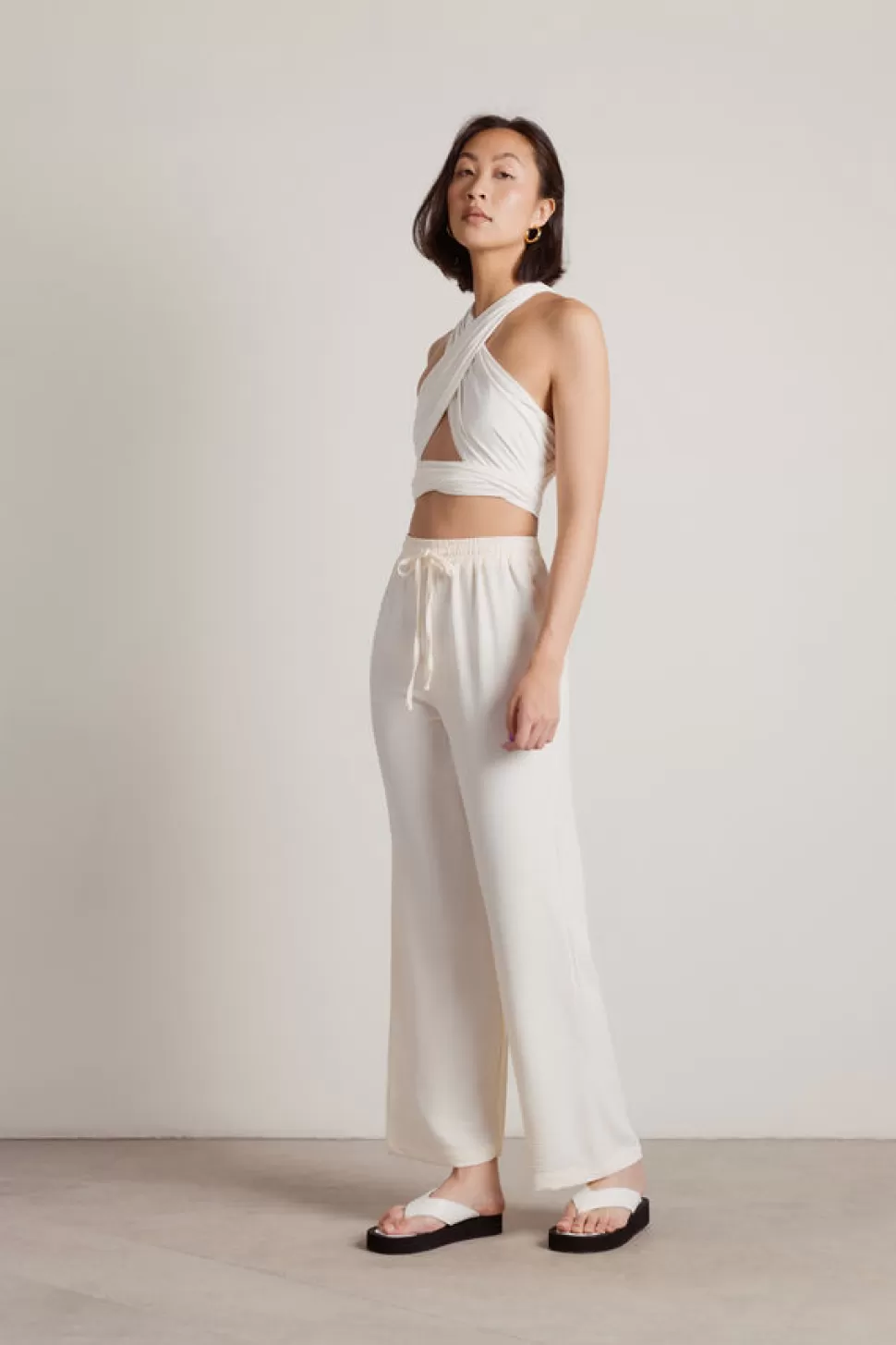 Pants*Tobi Angelic Luxe Textured Wide Leg Pants Ecru