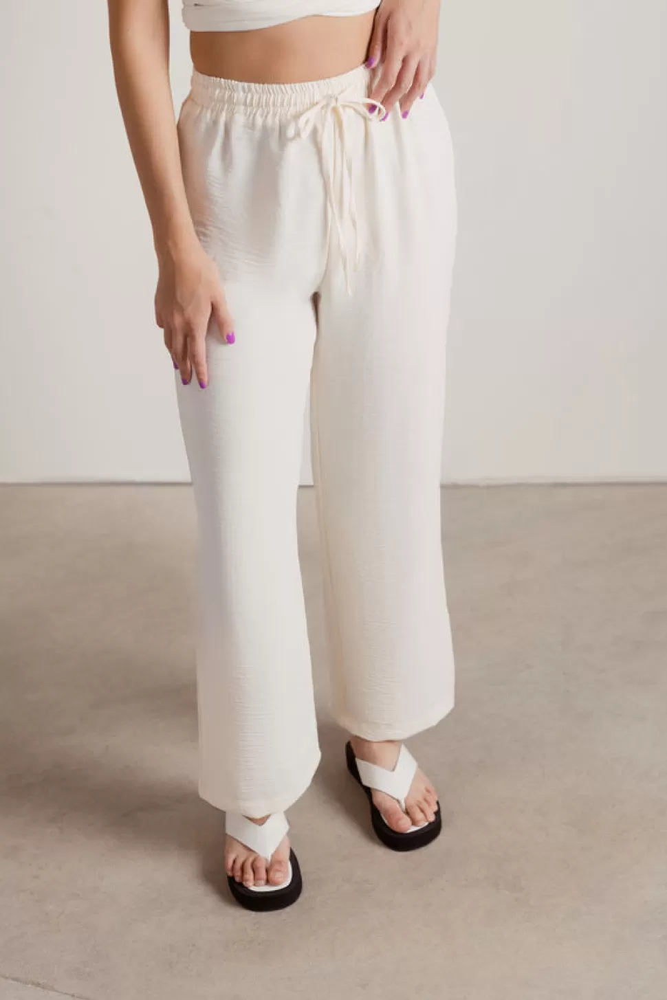 Pants*Tobi Angelic Luxe Textured Wide Leg Pants Ecru