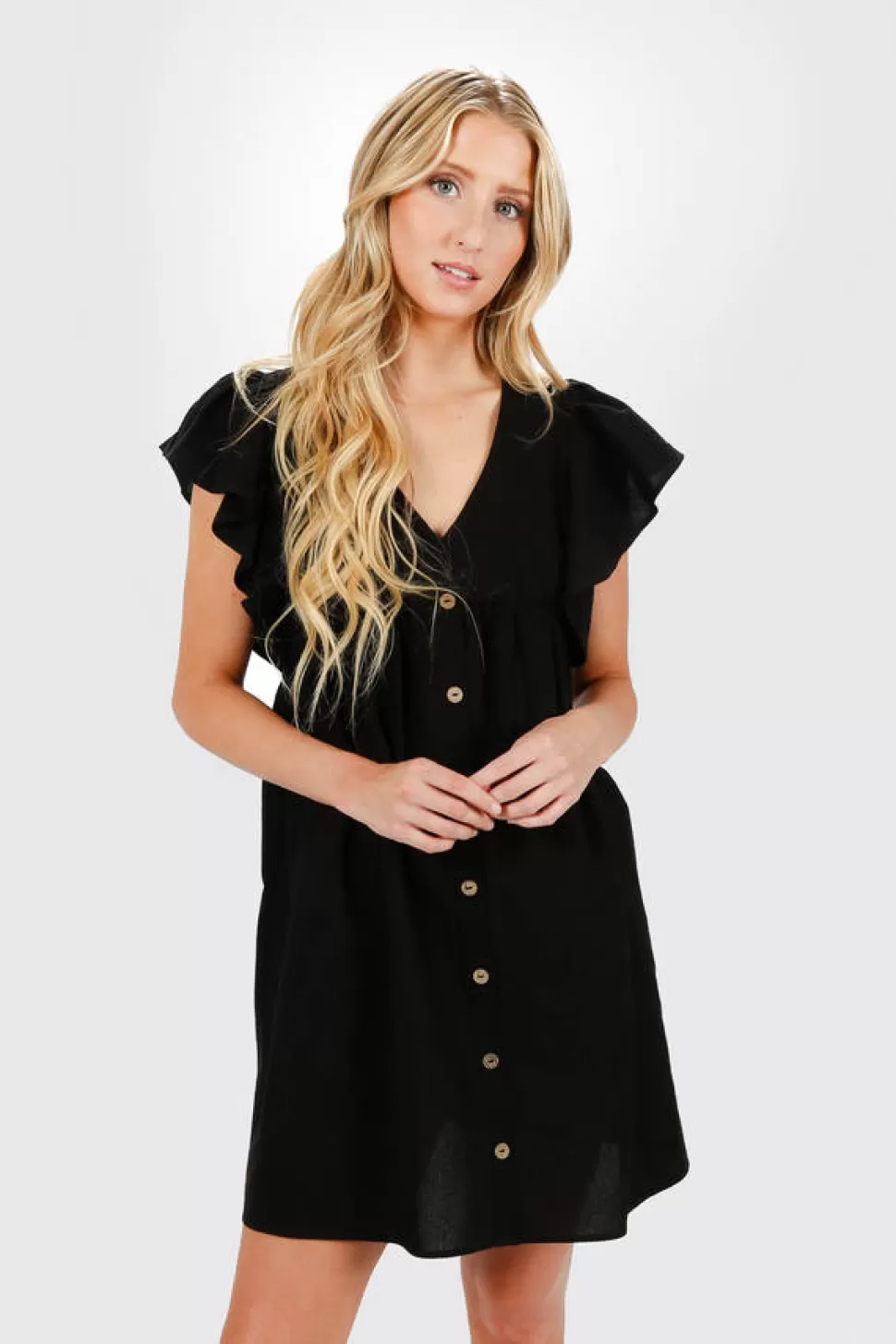 Casual Dresses*Tobi Anikka V-Neck Ruffle Button Dress Black