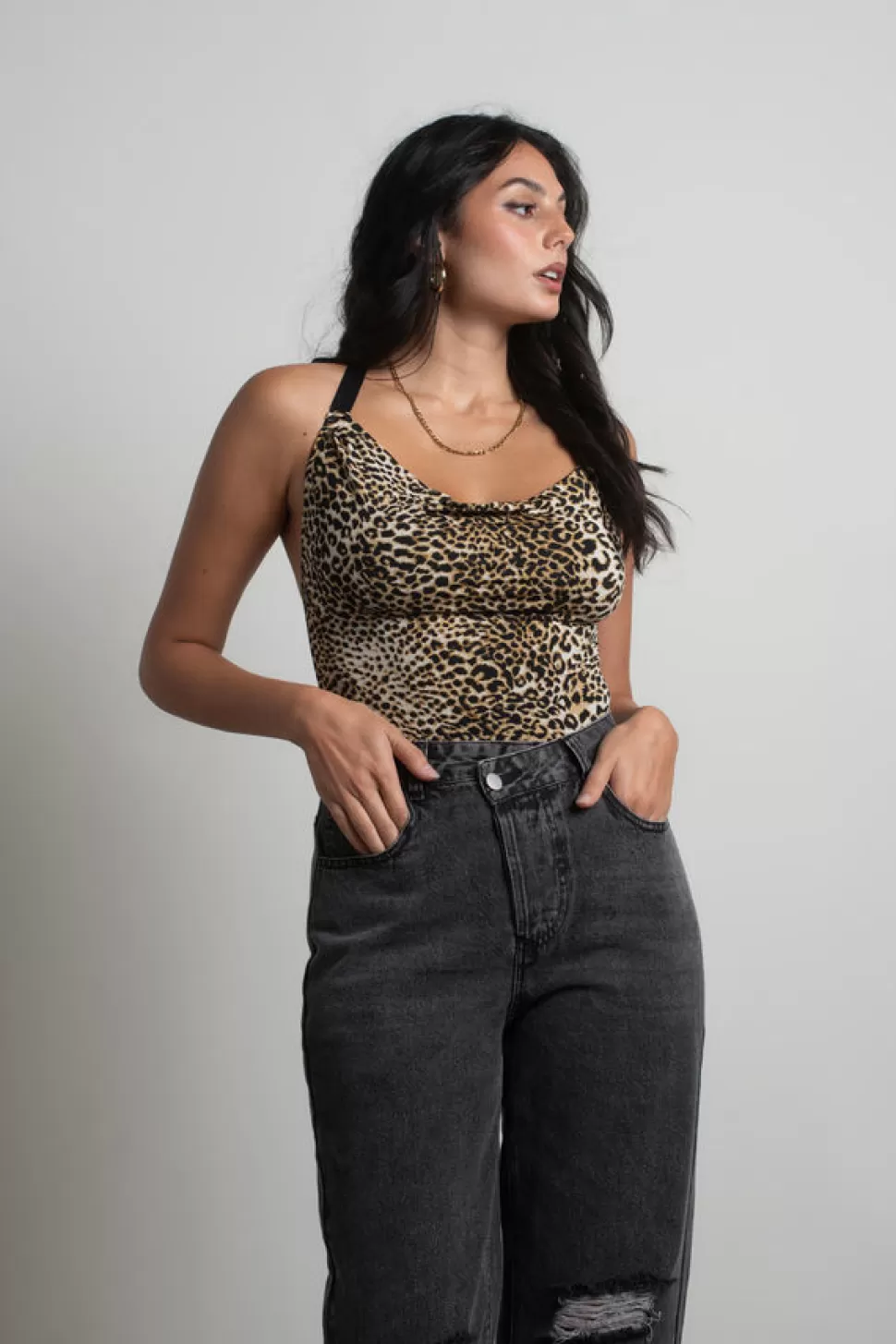 Bodysuits*Tobi Animal Spirit Cowl Neck Bodysuit Leopard