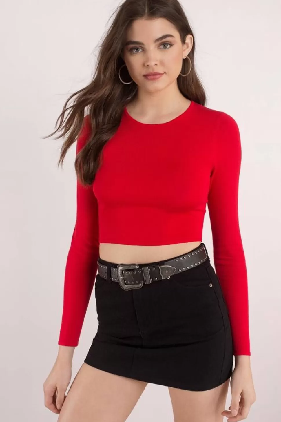 Long Sleeve Tops*Tobi Anita Lace Up Crop Top Red