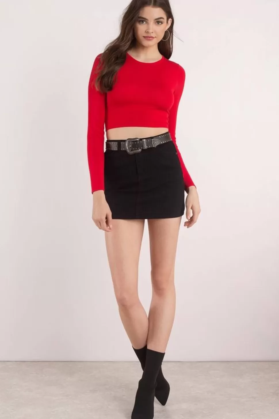 Long Sleeve Tops*Tobi Anita Lace Up Crop Top Red