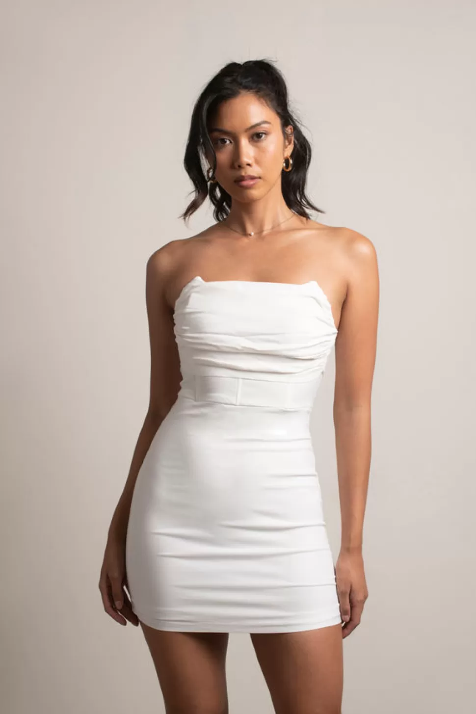 Corset Dresses*Tobi Annamarie Ruched Strapless Mini Dress White