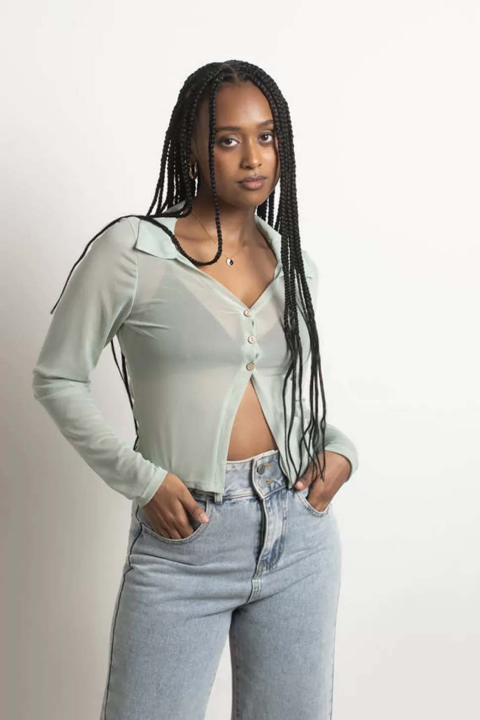 Mesh Tops*Tobi Annika Mesh Long Sleeve Crop Top Sage