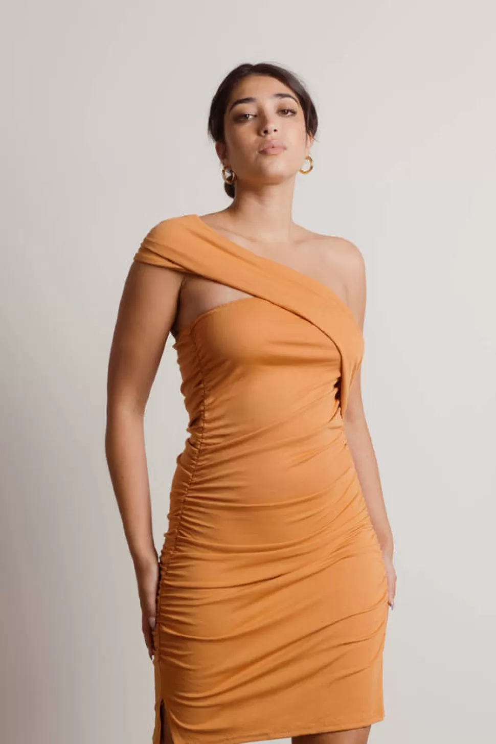 Bodycon Dresses*Tobi Anya One Shoulder Ruched Bodycon Dress Orange