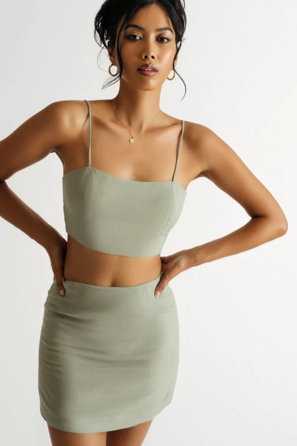 Two Piece Dresses*Tobi Arden Linen Crop Top And Skirt Set Black | Oatmeal | Moss