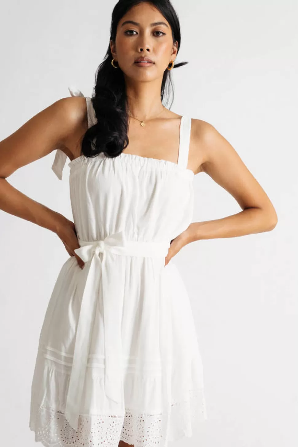 Sundresses*Tobi Asher Tie Strap Scallop Eyelet Skater Dress White