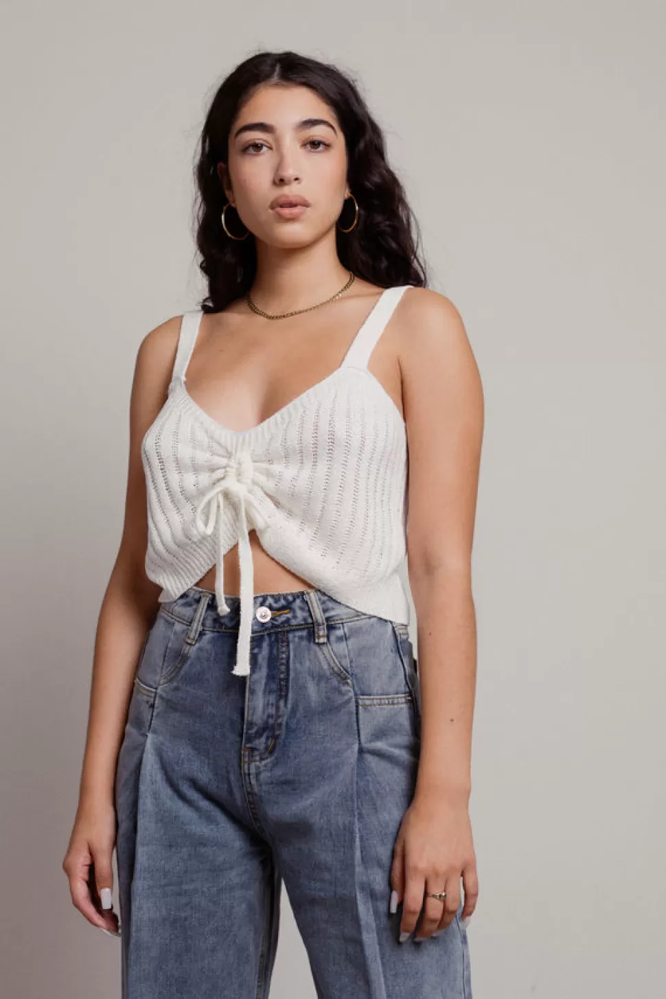 Crop Tops*Tobi Athena Ruched Sweater Tank Crop Top Ivory