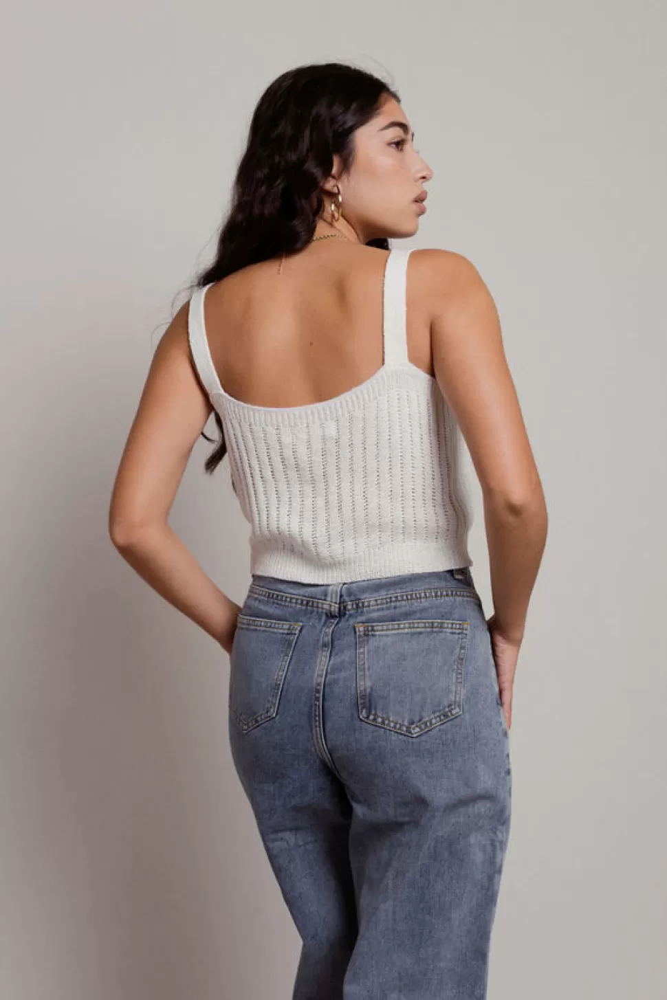 Crop Tops*Tobi Athena Ruched Sweater Tank Crop Top Ivory