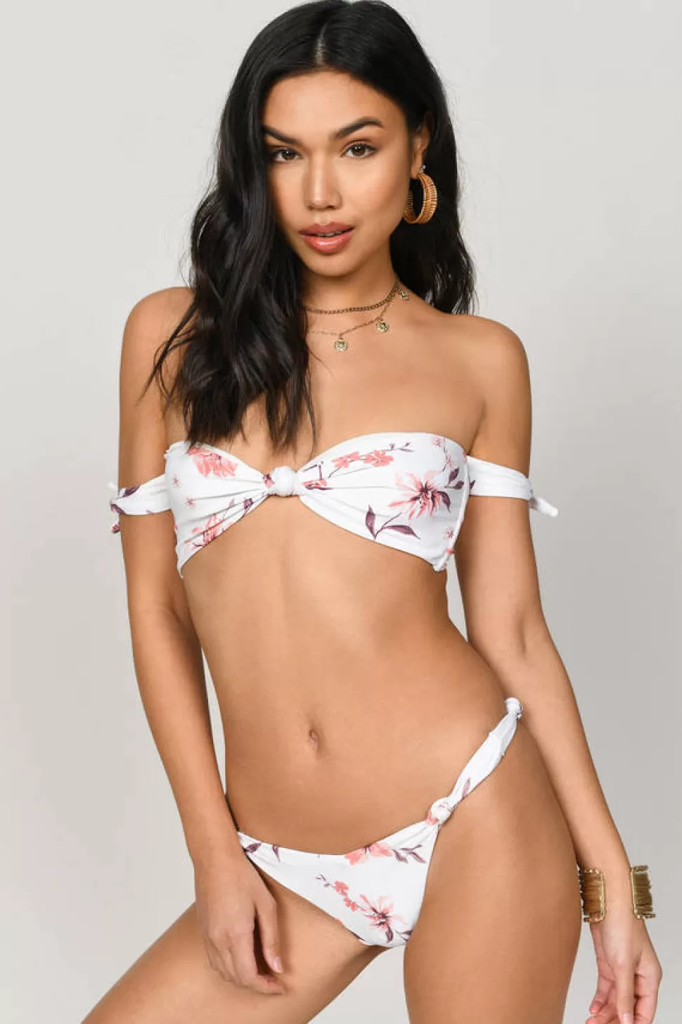 Bikinis*Tobi Audrina Floral Off Shoulder Bikini Top Ivory Multi