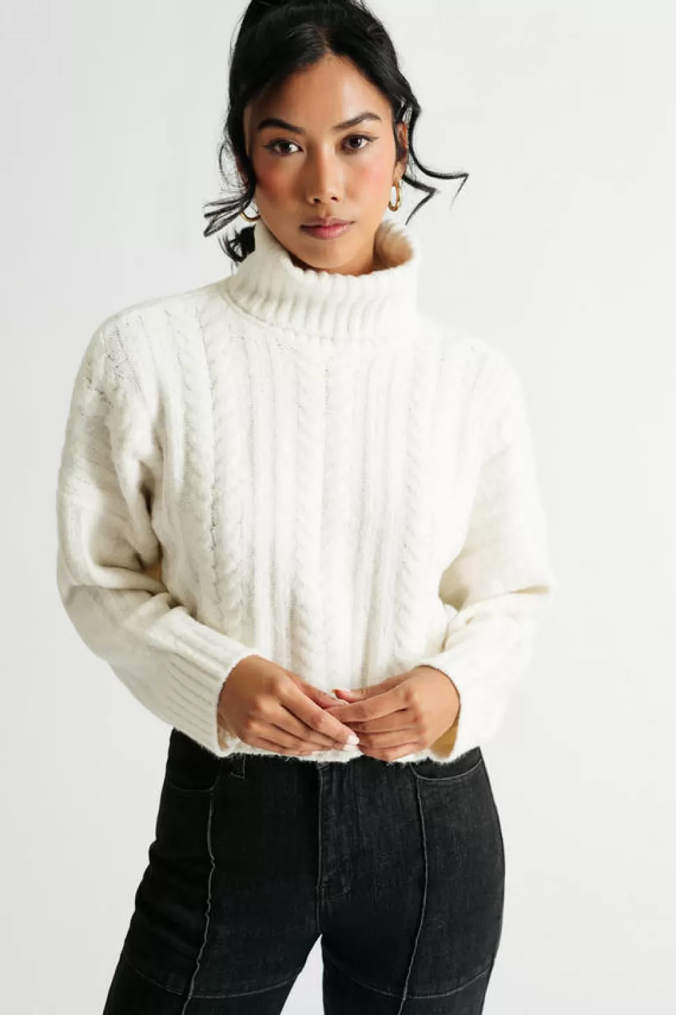 Long Sleeve Tops*Tobi Autumn Skies Cable Knit Turtleneck Sweater Ivory