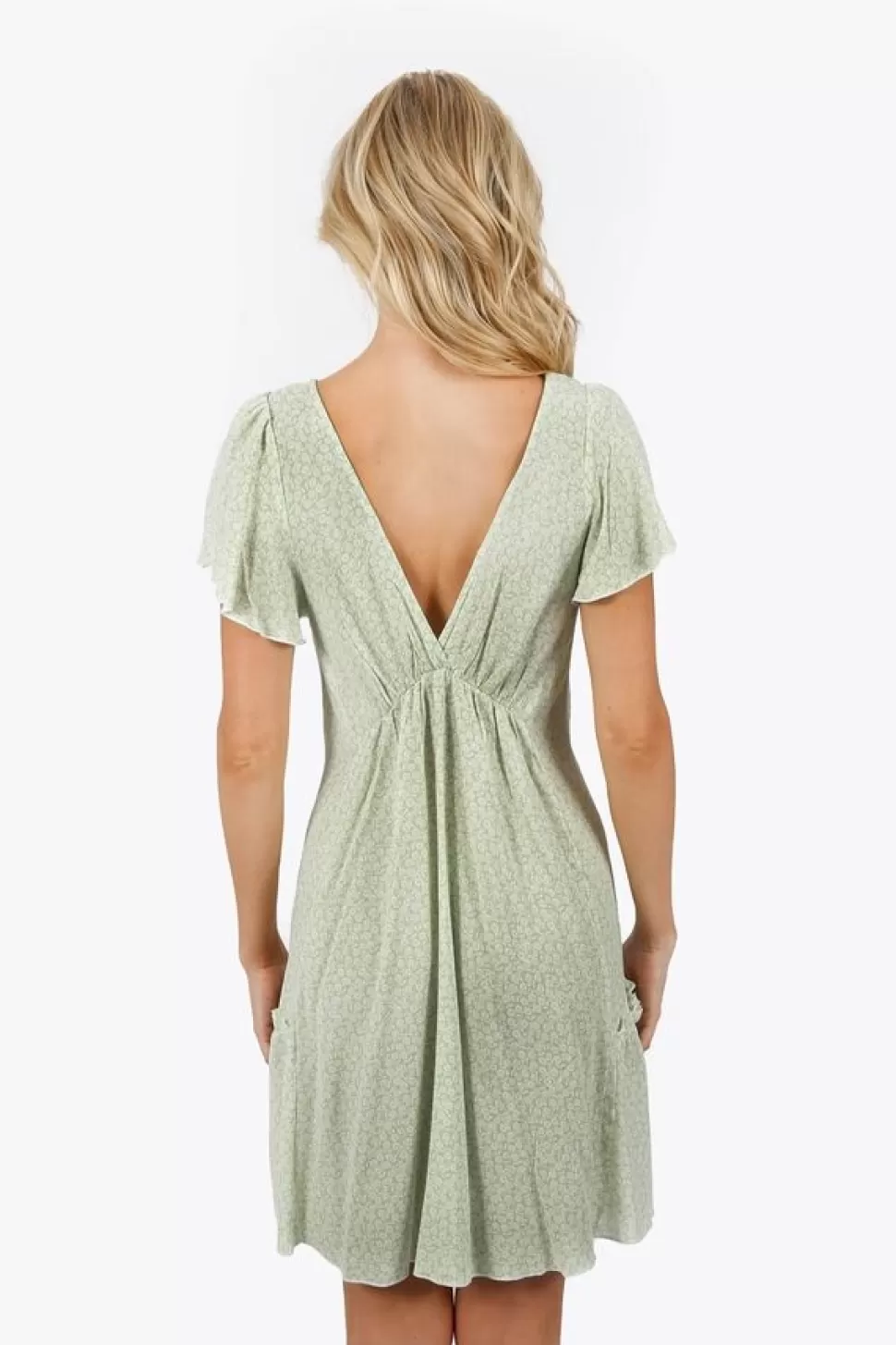 Cut Out Dresses*Tobi Avah Ditsy Flutter Sleeve Full Dress Lime