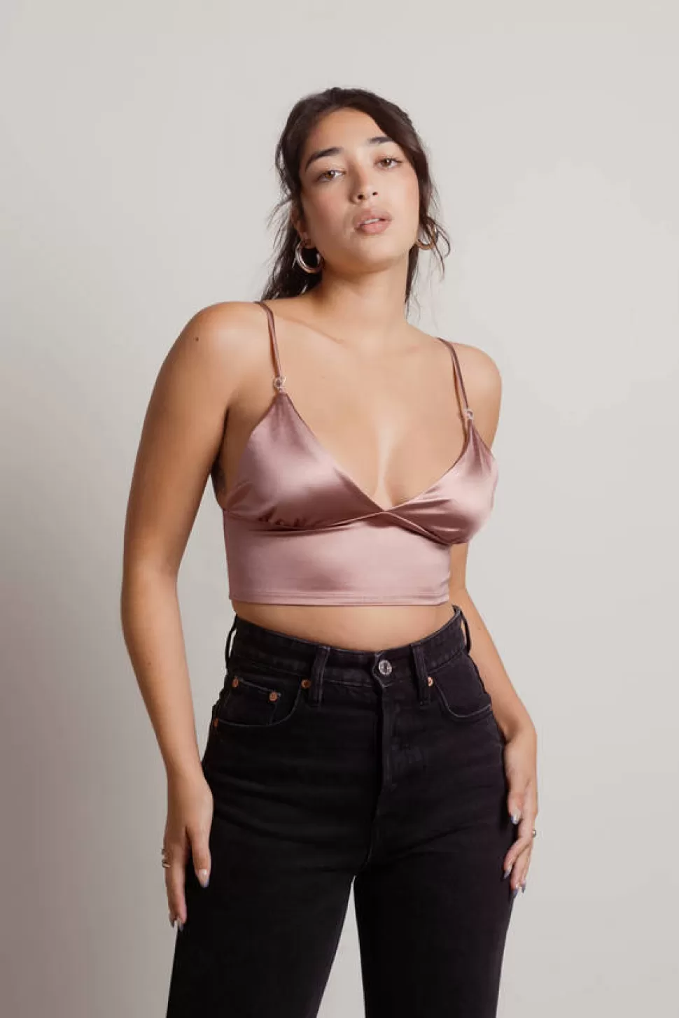 Going Out Tops*Tobi Babygirl Heart Detail Satin Crop Top Pink | Blue